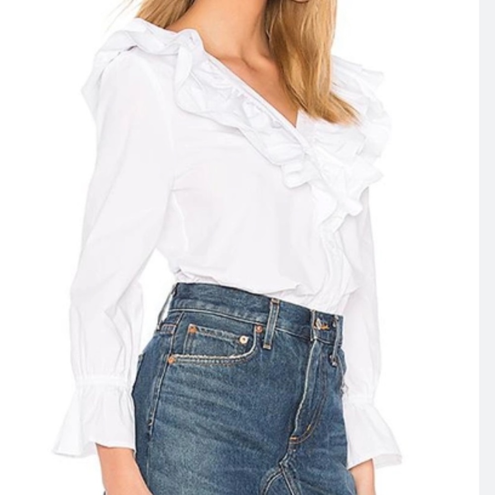 J.O.A. Ruffle button down blouse